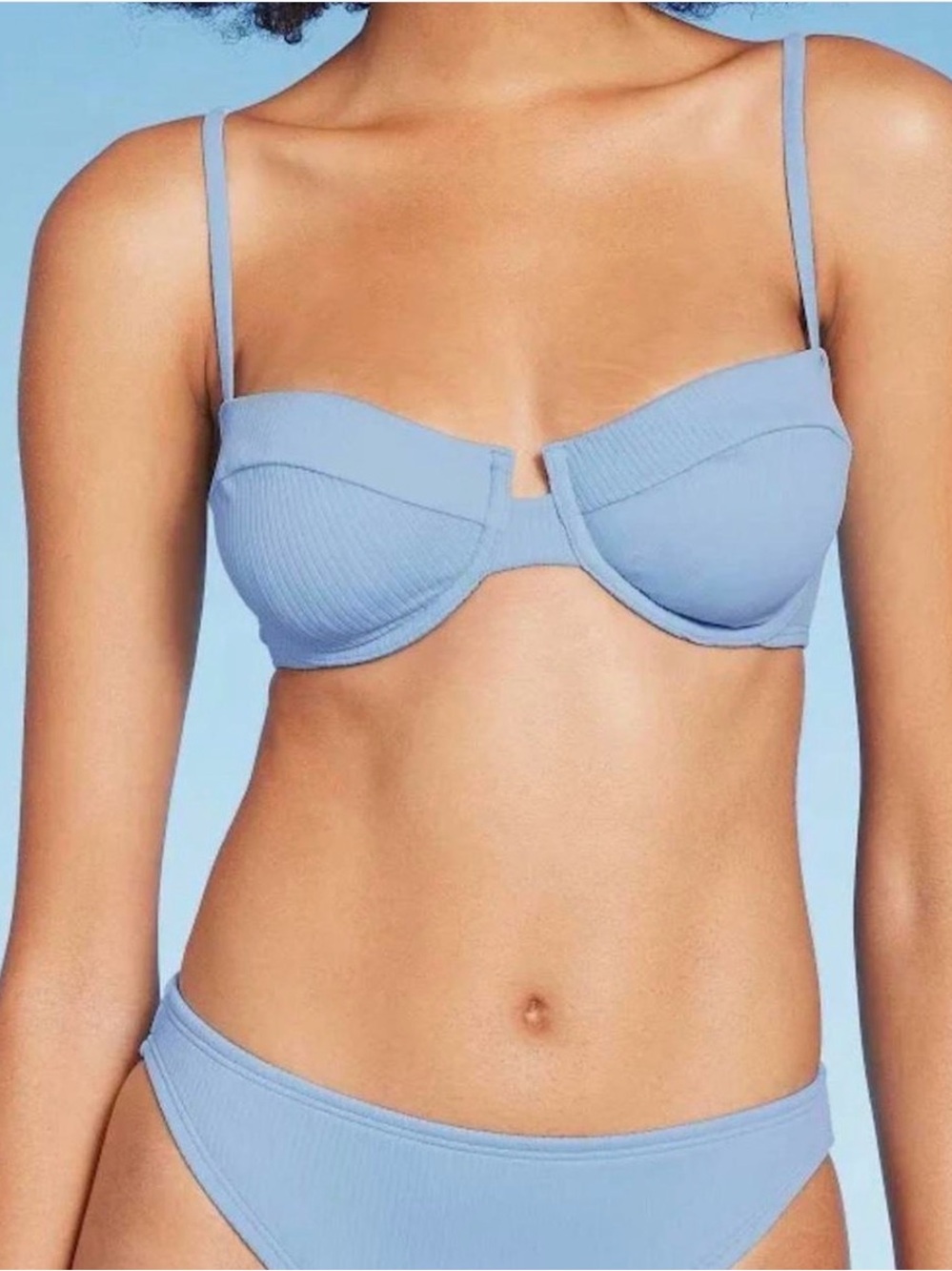 Shade & Shore Sky Blue Ribbed Underwire Bikini Top